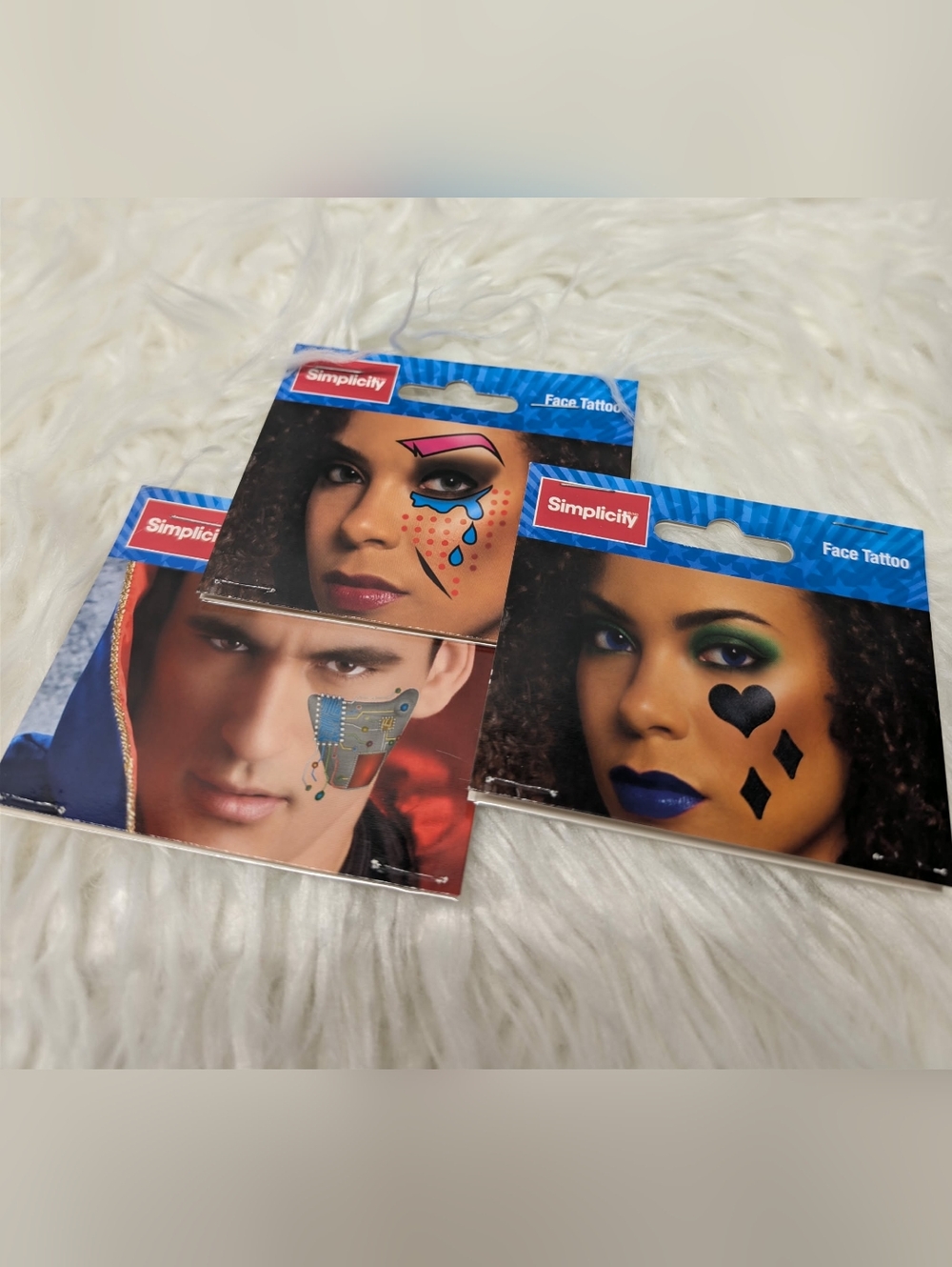 New 3pc Simplicity Face Tattoo Pack - Colorful Designs